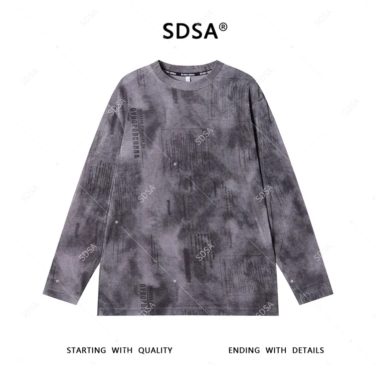 SDSA秋季新款男士痞帅美式字母图案圆领长袖T恤小众设计简约休闲