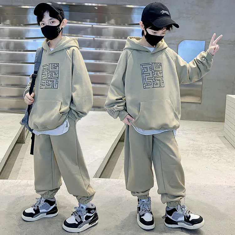 男童连帽卫衣套装春秋装2025新款时髦嘻哈洋气中大童街舞运动童装