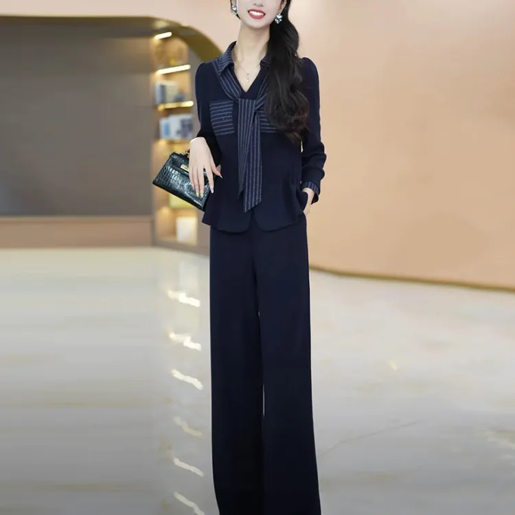 宝莱绒时尚阔腿裤套装女2025春秋季新款高级感洋气显瘦气质两件套