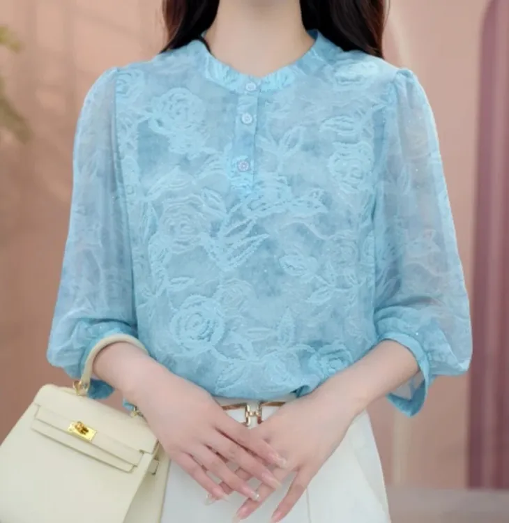 【洒银】早秋薄款冰丝衬衫女中年妈妈休闲宽松显瘦大码雪纺洋气小衫