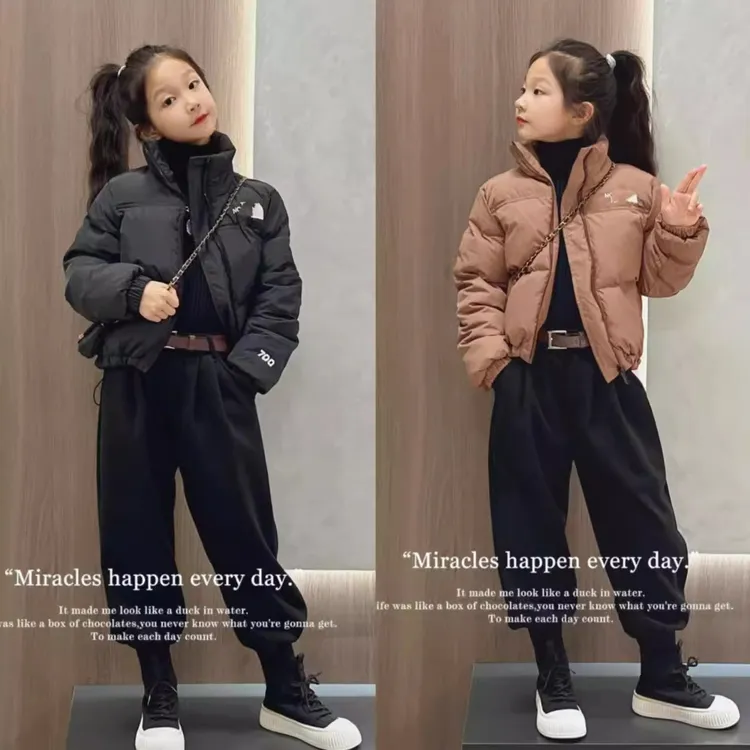 女童冬季羽绒棉服2025新款网红中大童洋气面包服加绒哈伦裤套装潮