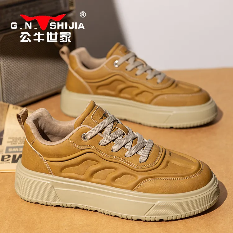 公牛世家男鞋秋季板鞋休闲风厚底休闲鞋低帮潮流欧若风工装鞋潮鞋