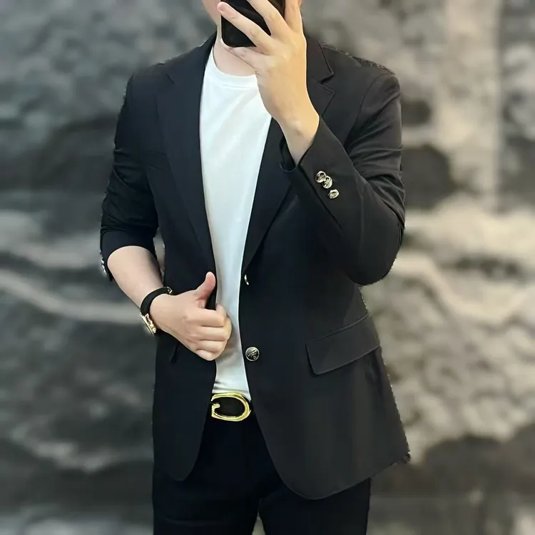 新款高端男士潮流百搭个性休闲简约纯色西服V90029