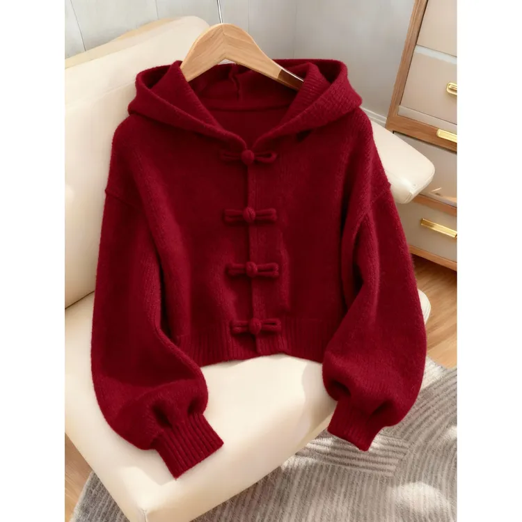 轻熟风时尚气质显瘦红色毛衣2025秋冬季新款显瘦长袖针织衫女爆款