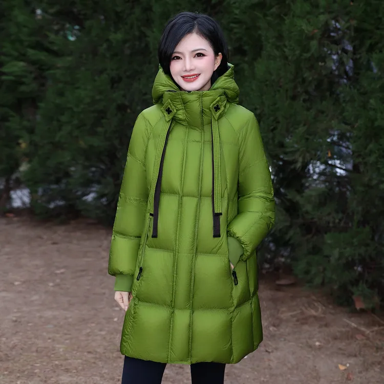 【90白鹅绒服】枫竺阿楠anan连帽抽绳加厚保暖女冬中长款羽绒服外套