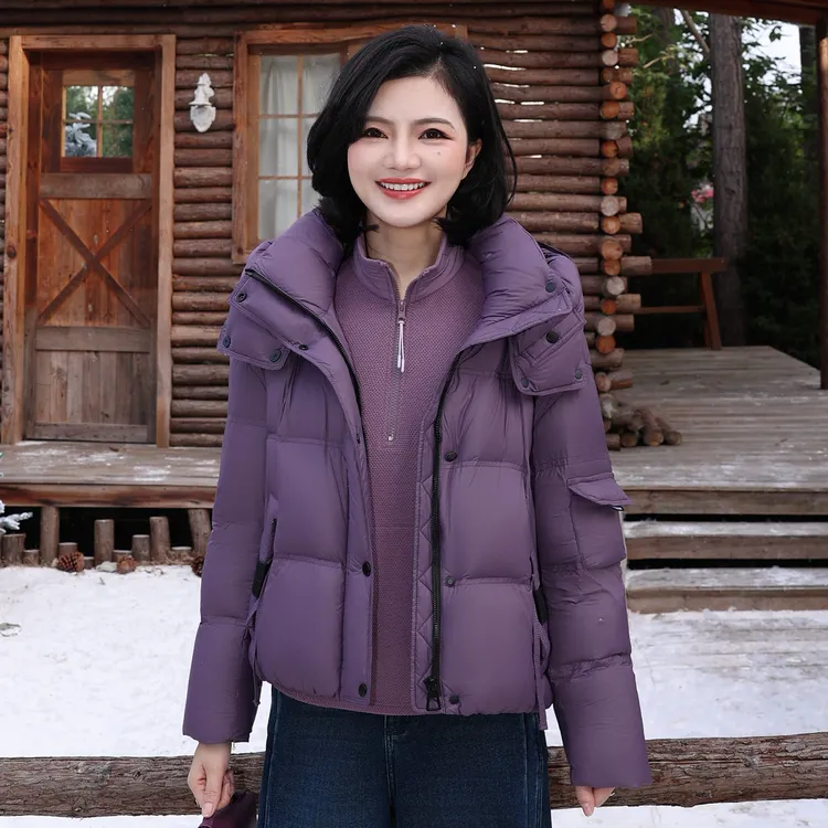 枫竺阿楠anan90白鸭绒休闲连帽立领加厚羽绒服女冬保暖百搭面包服