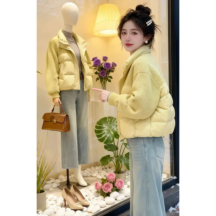 【落日黄昏】设计感韩系立领拼接棉服外套2025秋冬新款加厚保暖上衣