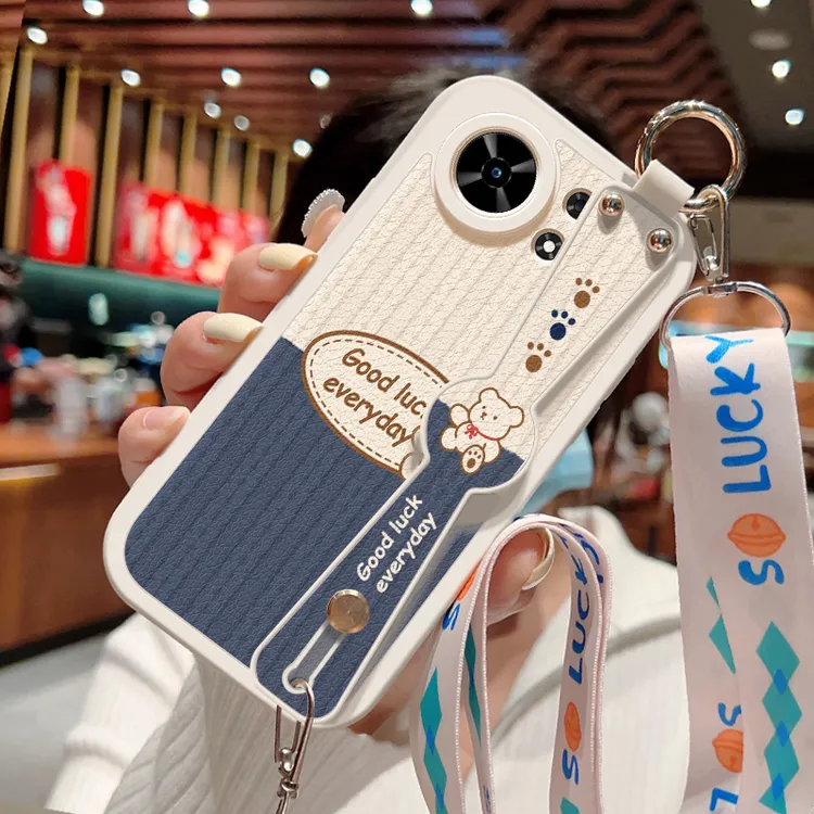 英文小熊适用华为麦芒40手机壳新款小羊皮斜跨挂绳全包防摔保护套