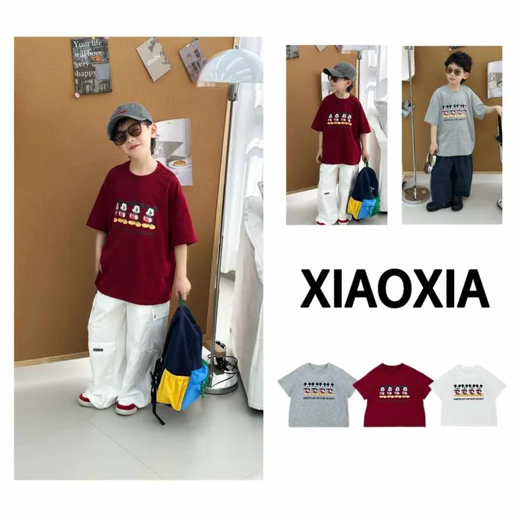 XXJ 26177【米奇漫游】治愈系卡通印花软 fufu 设计感短袖 T 恤男童