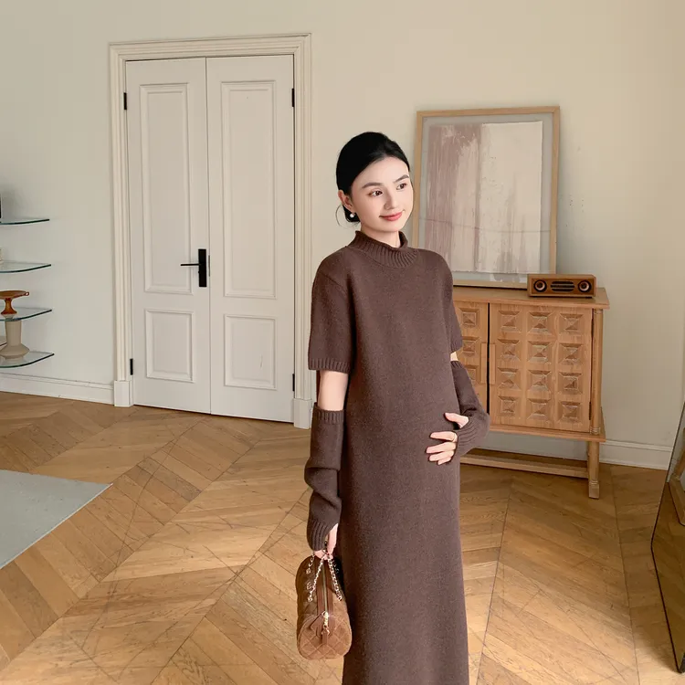 ZMA孕妇装【袖套毛衣裙】复古千金风连衣裙2025秋冬新款短袖毛衣裙