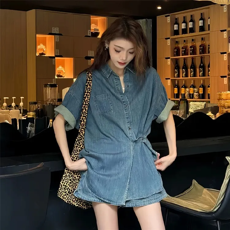 又a又飒牛仔套装裤女夏薄2025新款高级感酷飒拽姐短裤炸街两件套