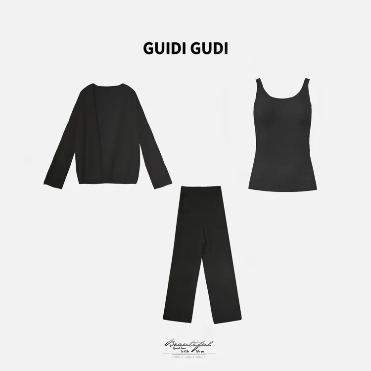 GUIDI GUDI【如初见】黄加蓝外套+背心+休闲裤套装 D