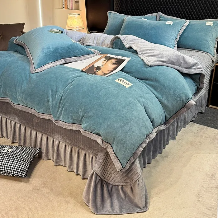 富安娜牛奶绒四件套加绒2025新款高克重床盖款加厚纯色双面绒