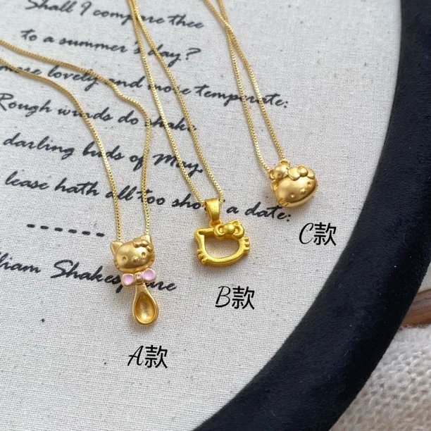 铜合金项链 【KT家族】金色可爱HelloKitty项链小众高级感女友礼物