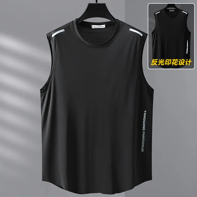 300斤冰丝背心健身速干运动反光短袖T恤男士宽松无袖加肥加大汗衫
