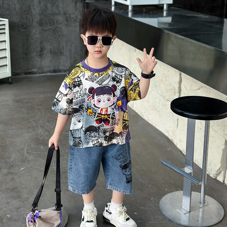 哪吒衣服男童夏季套装2025新款帅气休闲宝宝短袖夏装儿童夏日穿搭