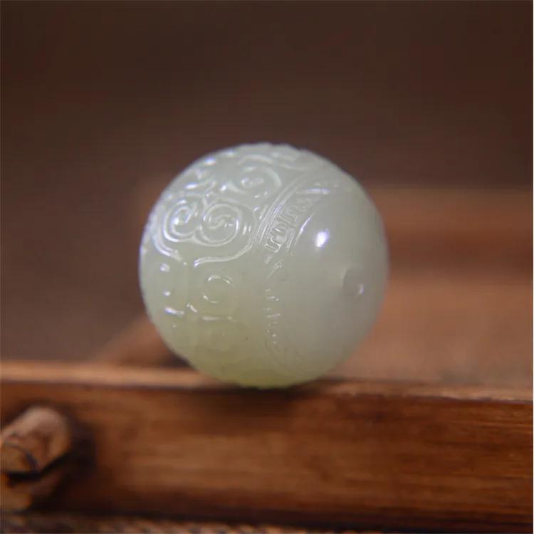 和田玉散珠单珠回纹珠青白玉手工雕刻珠diy手串配珠文玩配饰天然