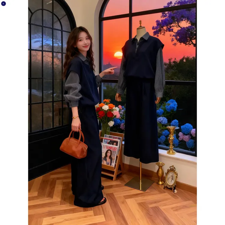 kuclut/新款韩系早秋穿搭一整套女大码胖MM长袖上衣阔腿裤子巨好