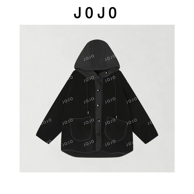 玖了个玖 2025秋冬极简百搭颗粒绒撞面料连帽大口袋外套2510C6455