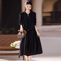 5.14早预告款夏季新款假两件显瘦花朵刺绣黑色连衣裙  NTS682557