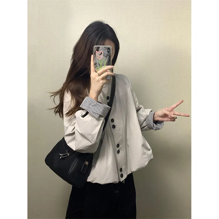 韩系立领风衣外套女春秋2025新款设计感花苞短款休闲宽松夹克上衣