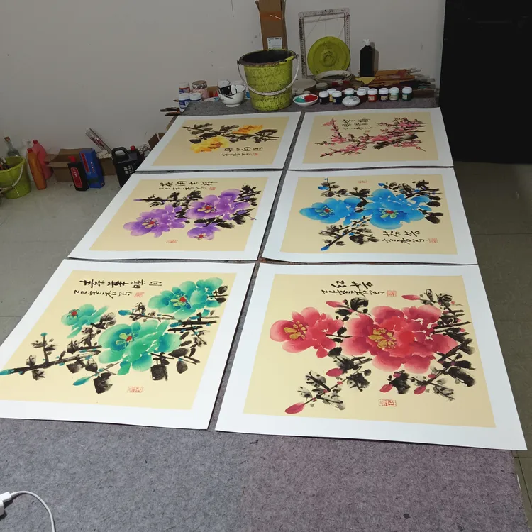 国画斗方客厅餐厅装饰画6张:50cm×50cm