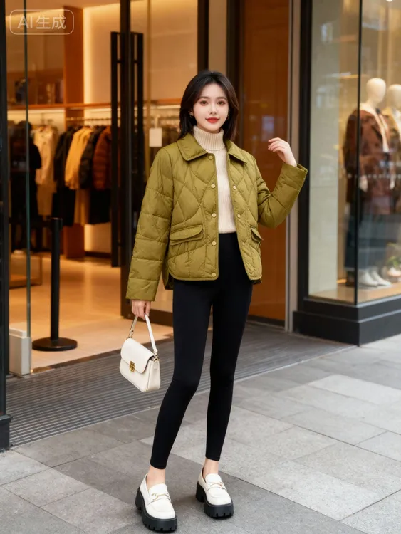 【菱格设计】时尚翻领短款羽绒服女 秋冬保暖百搭面包服显瘦