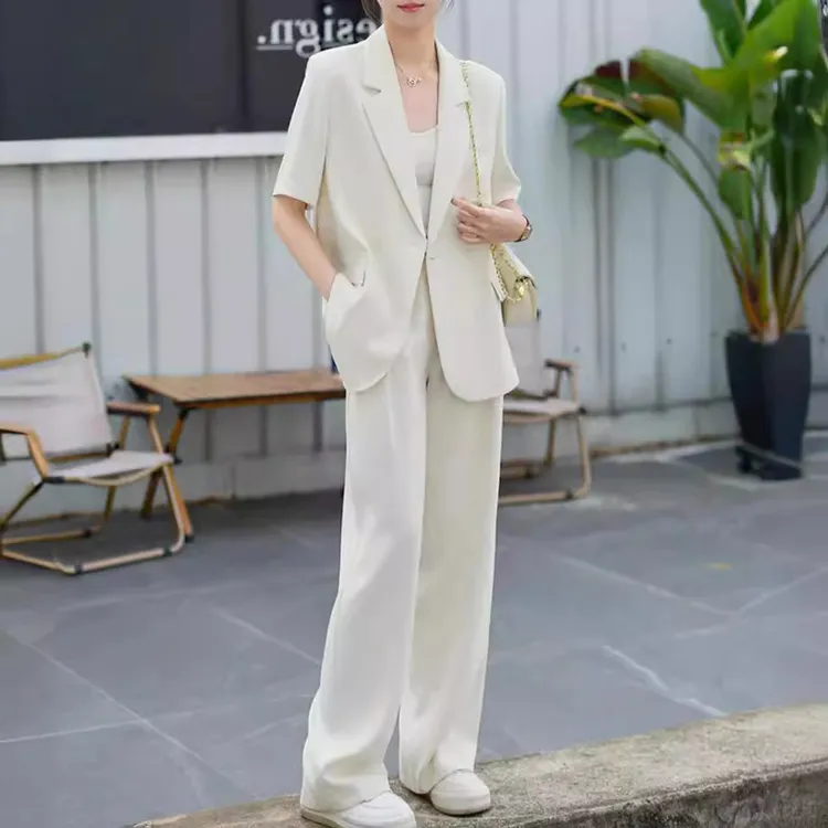 【现货】大码OL时尚套装胖mm小西装阔腿裤OL显瘦两件套夏Y