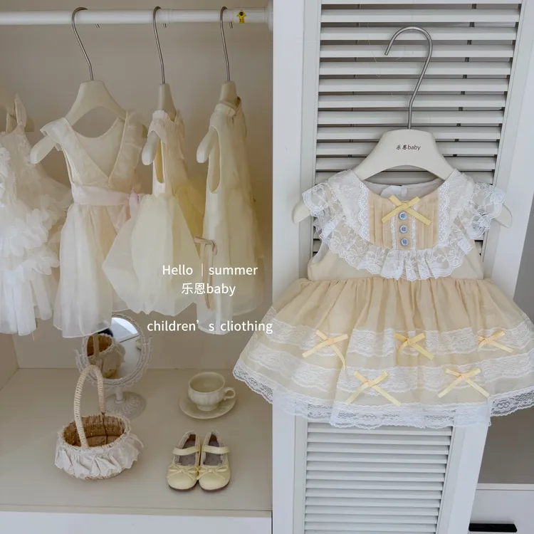 【乐恩baby】洛丽塔!2026女童夏款洛丽塔花边蕾丝蝴蝶结宝宝蓬蓬裙