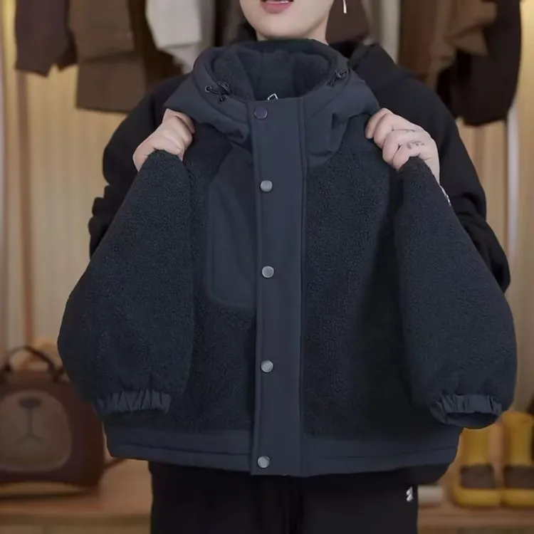 【夹棉加厚外套】男童冬款2025新款加棉加厚棉衣女童洋气连帽外套