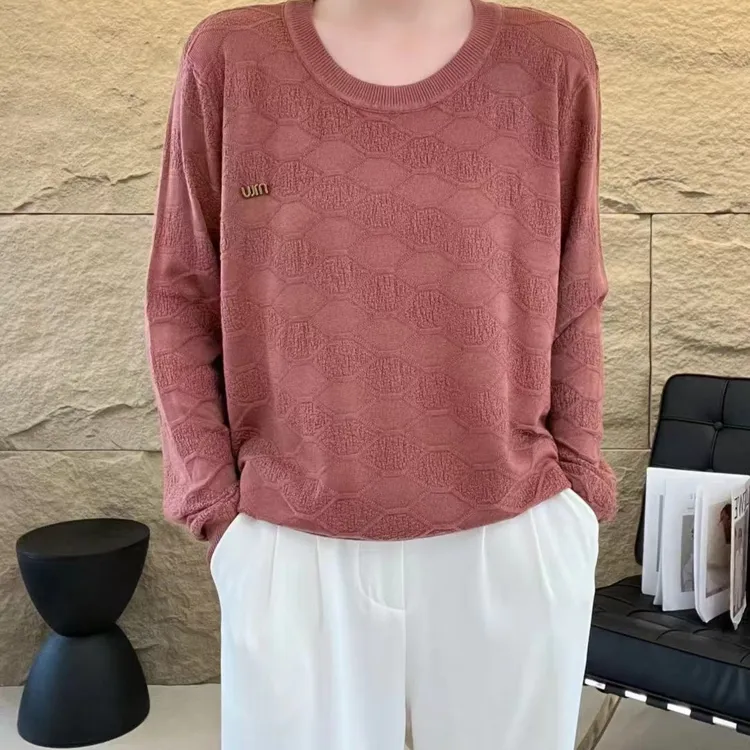 木禾家-女生秋季提花圆领百搭毛衣 8956