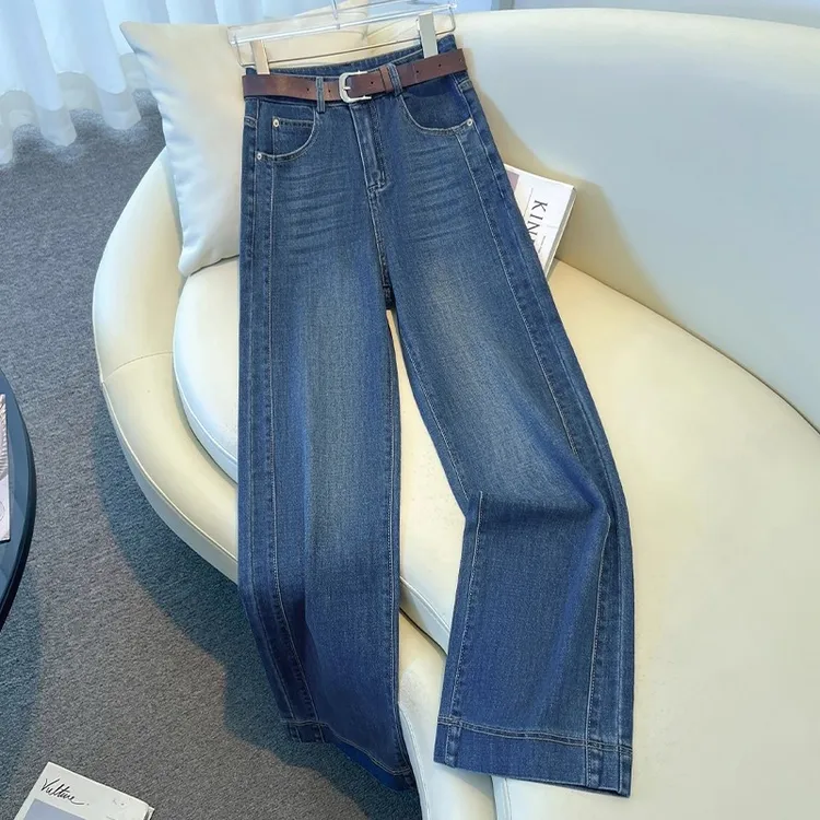 2025新款秋冬季窄版高腰复古气质宽松显瘦百搭垂感直筒牛仔长裤女