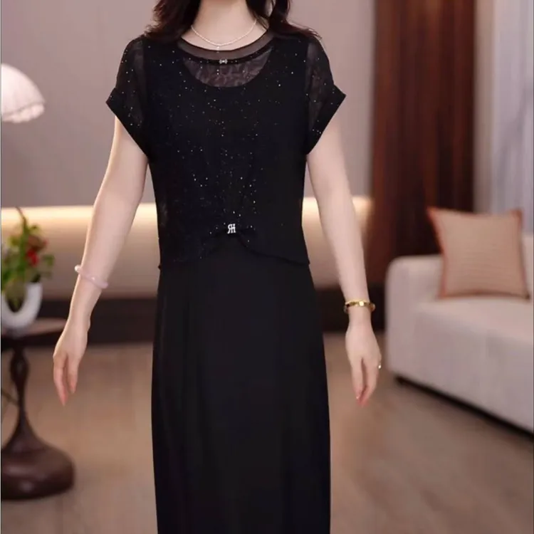 5175#2025夏季新款时尚优雅小衫+无袖显瘦打底连衣裙M-4XL