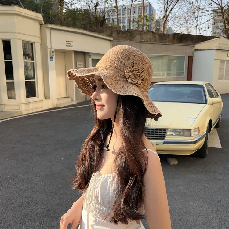 花朵遮阳帽春季休闲平檐夏季帽子夏天网红百搭太阳帽遮脸防晒