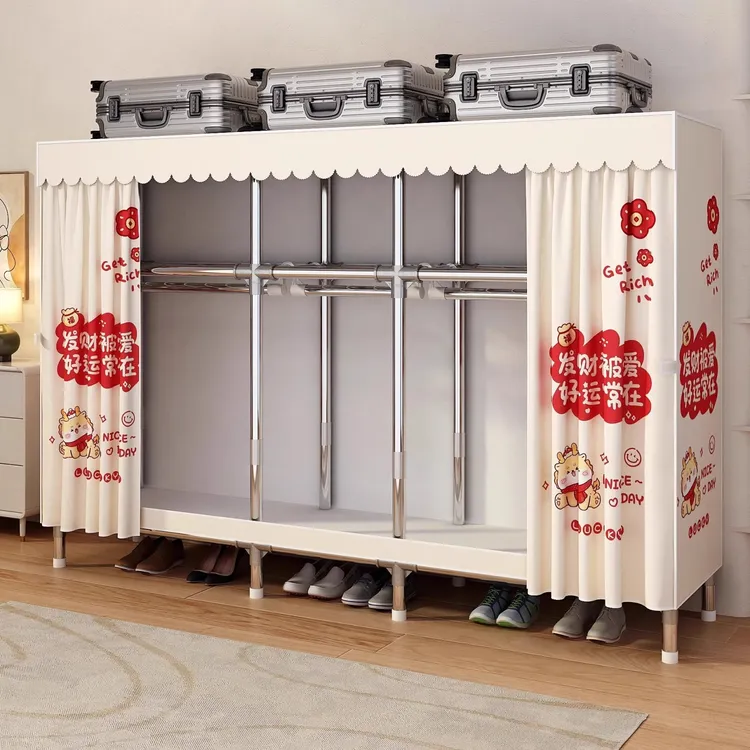 衣柜家用卧室简易组装布衣柜全钢架加粗加厚出租房结实耐用衣服柜