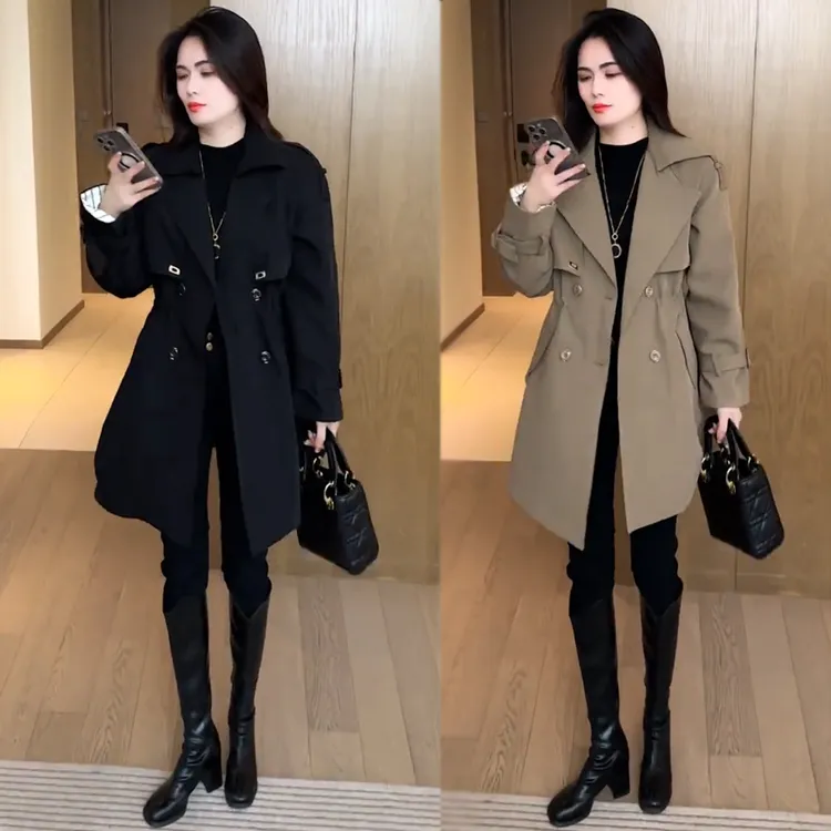 英伦风中长款风衣外套女2025春秋冬季新款百搭收腰显瘦双排扣女装