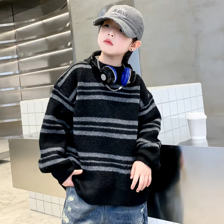 男童条纹毛衣秋季2025中大童休闲韩版长袖儿童秋冬针织衫洋气上衣