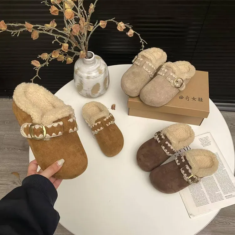 冬季新款经典百搭加绒韩版刺绣休闲2025内增高网红女勃肯鞋包头拖