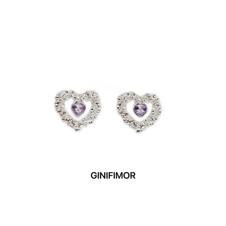GINIFIMOR 铜合金锆石耳饰 a588 韩版时尚镂空爱心甜美设计感耳环