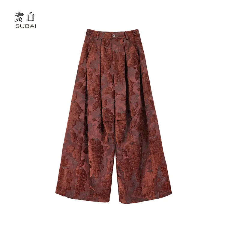 素白雪尼尔【干枯玫瑰】K02178大气提花肌理宽松气质阔腿裤