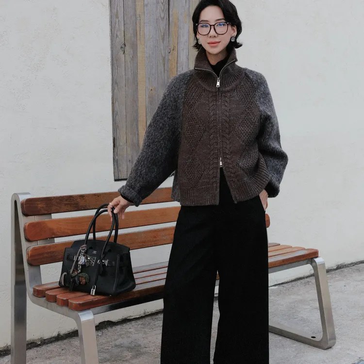 TT设计师【忘忧岛】复古气质百搭羊驼毛羊毛针织外套TT191396