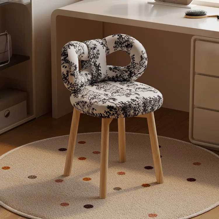 实木可旋转化妆椅女生蝴蝶结靠背梳妆台椅子中古风网红卧室梳妆凳