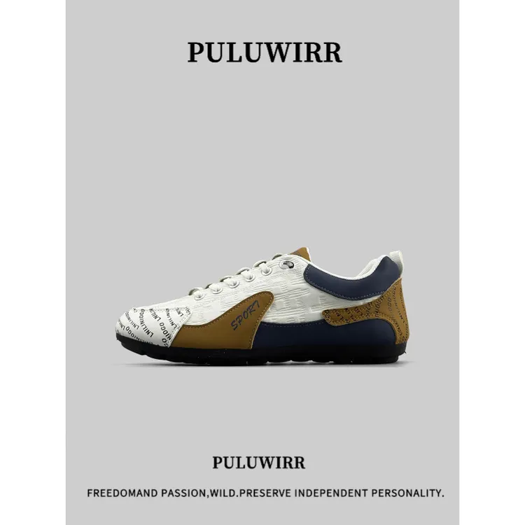 PULUWIRR男士懒人一脚蹬阿甘鞋秋季拼色运动休闲鞋软底防滑驾车鞋