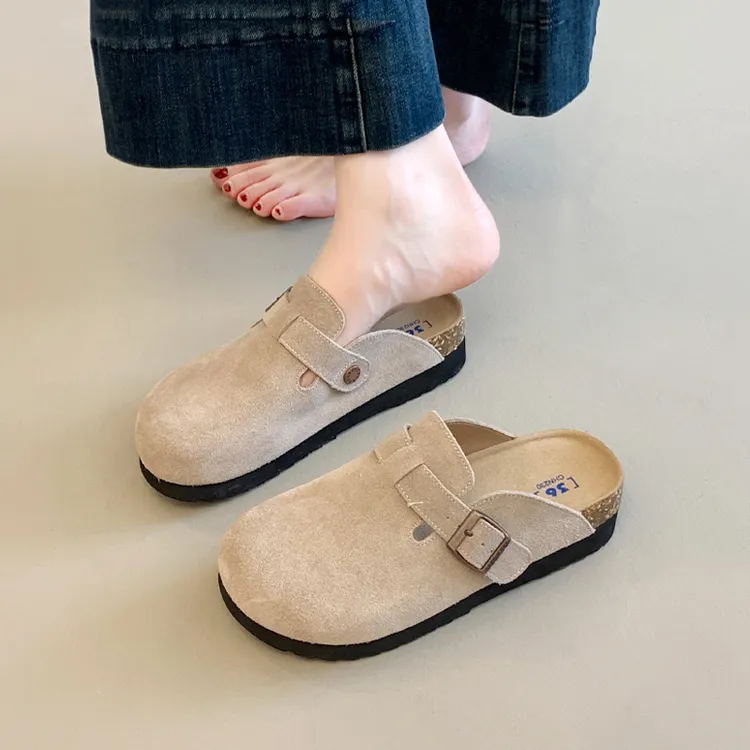 韩版女式勃肯拖鞋女秋季2025新款平底凉拖外穿厚底包头博肯半拖鞋