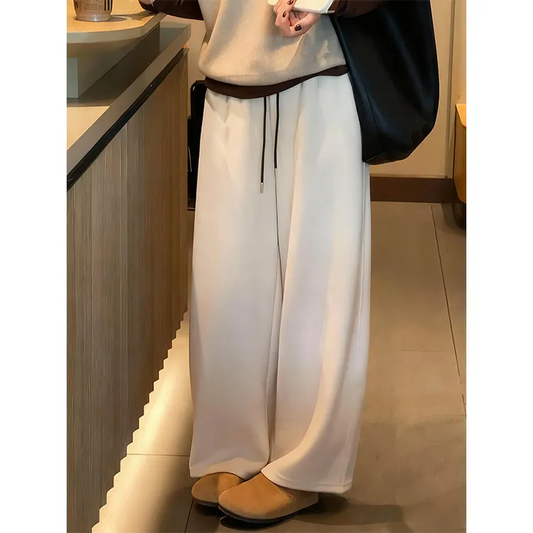 韩系慵懒软糯垂感休闲阔腿裤女2025秋冬新款高腰遮跨显瘦直筒长裤