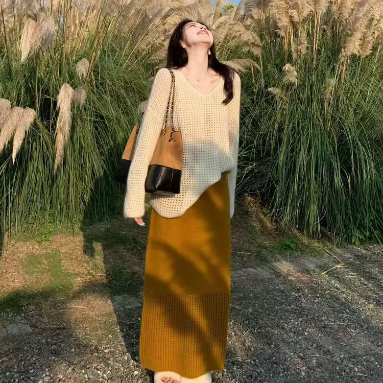 大码女装高级感时尚秋冬装新款宽松遮肉洋气针织衫毛衣显瘦半身裙