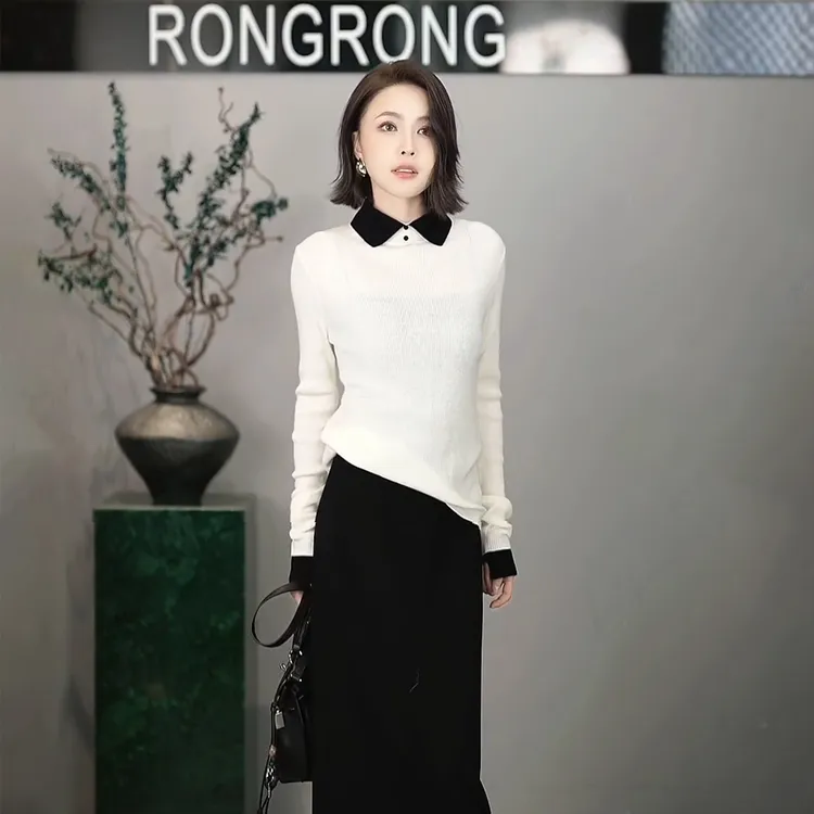 溶溶【精致个性】RONGRONG绵羊毛混纺Polo领休闲轻商务风针织衫B039