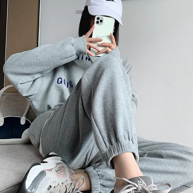 【今日拍下，华夫格买一送一】显瘦加绒秋冬卫裤束脚裤休闲裤