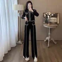 【ZY】【两件套】【送胸针】套装女春秋装时尚新款阔腿裤两件套D3330