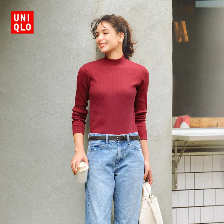 优衣库女装罗纹高领T恤/长袖小高领内搭479588